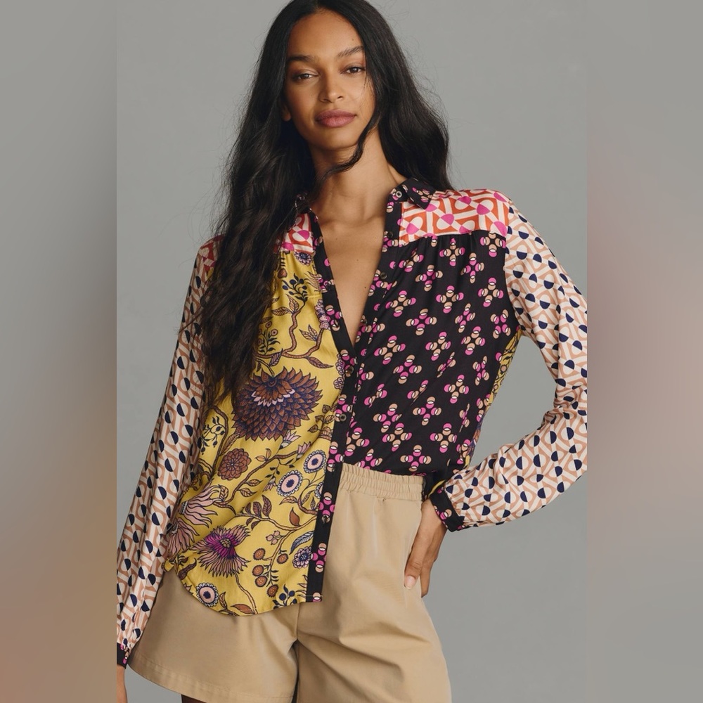 Maeve Multicolor Patterned Button Down Shirt NWT - image 1
